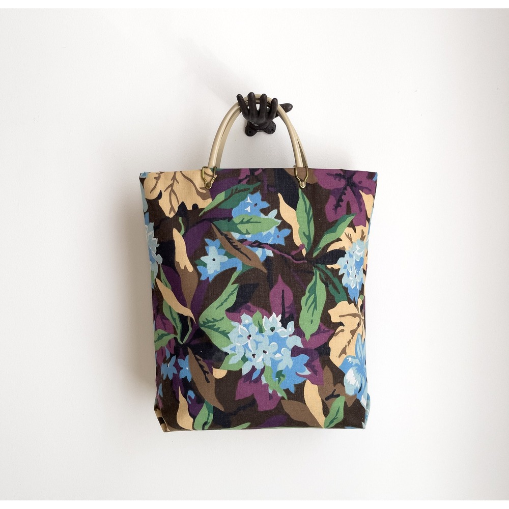 floral tote‎ bag 60s vintage cottagecore purple green blue large handbag purse